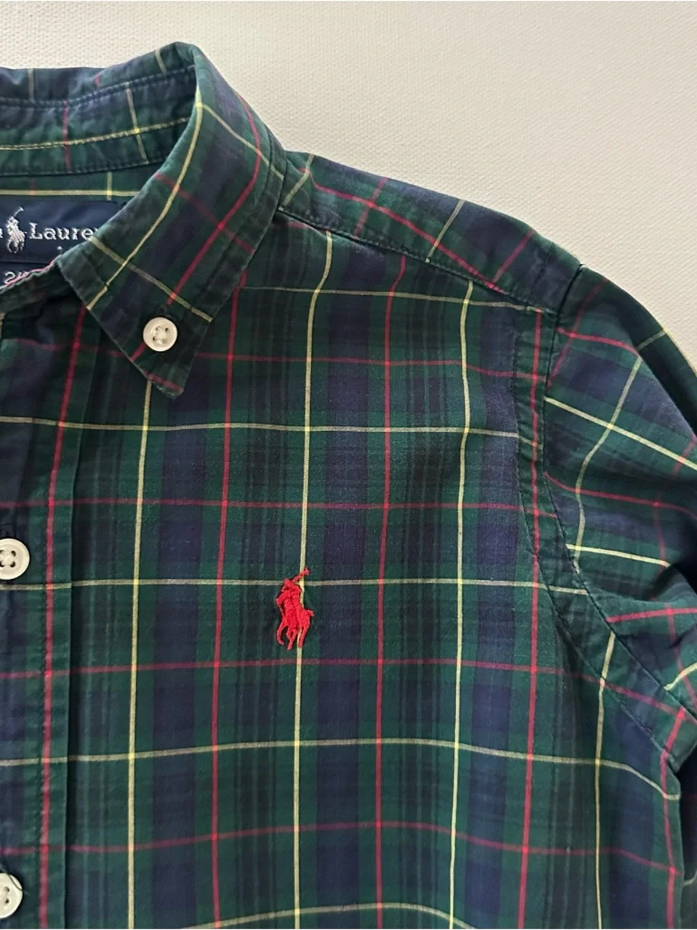 Ralph Lauren 2T Toddler Boy Navy Green Plaid Button-Down Shirt Holiday Christmas